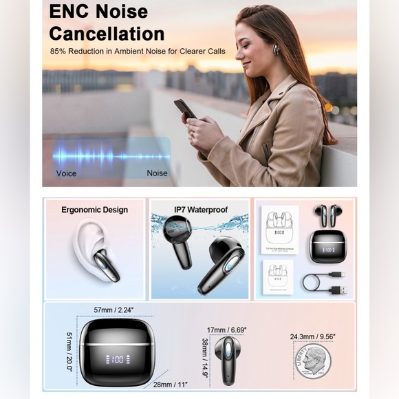 Wireless Earbud, Bluetooth Headphones 5.3 Built in 4 ENC, GREEN - Picture 8 of 13